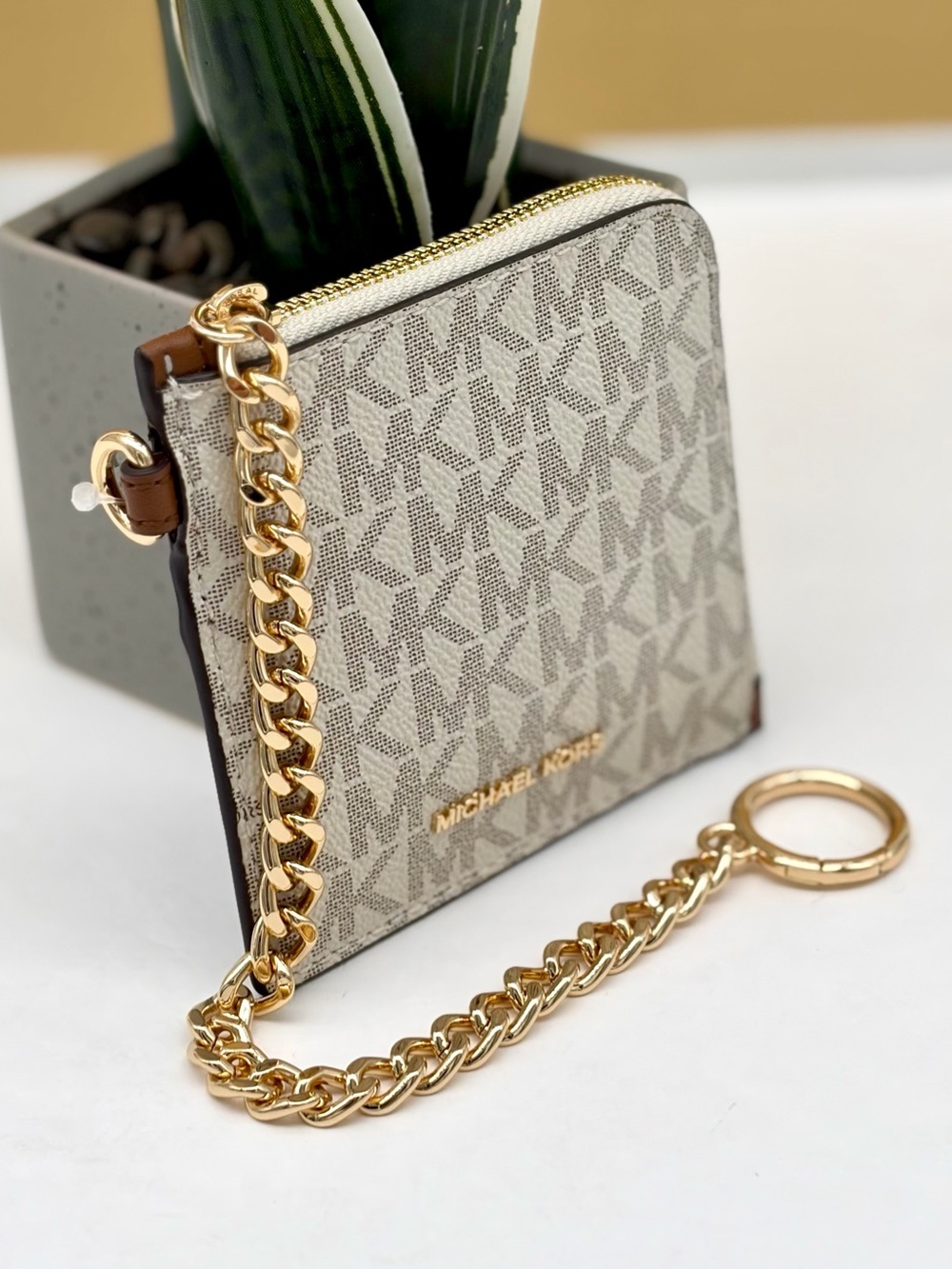 Michael Kors Jet Set Travel Signature Logo Chain Wallet Card Holder